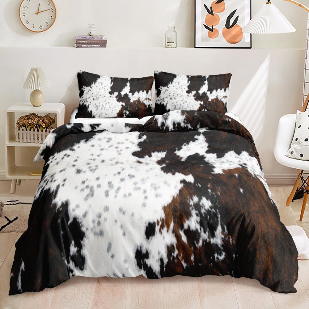 Three-Piece Animal Texture Cowhide Quilt Cover Digital Printing Kit Bedding