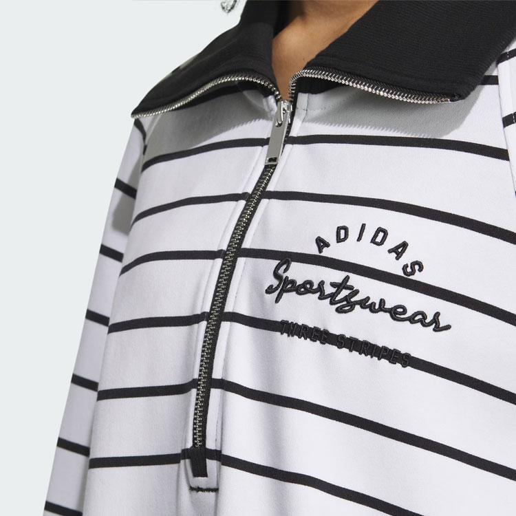 Adidas Verbiage Half-Zip Striped Sport Casual Long Sleeve T-Shirt Women Tops Black White IZ4572