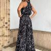 Women's Sleeveless Crew Neck Slimming Print Jumpsuit with Lace-up