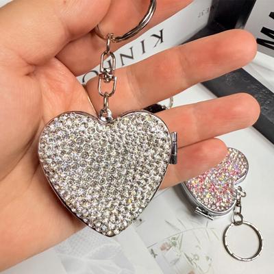 Mini Portable Heart Shaped Pill Box Keychain with Rhinestone Decoration Compact Medication Organizer Small Storage Case