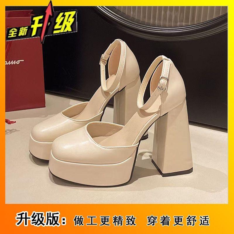 Buckle Square Head High-heeled Mary Jane Shoes 2025 Women's New Retro Japanese Small Leather Shoes Thick Heel Platform Single Shoes Women