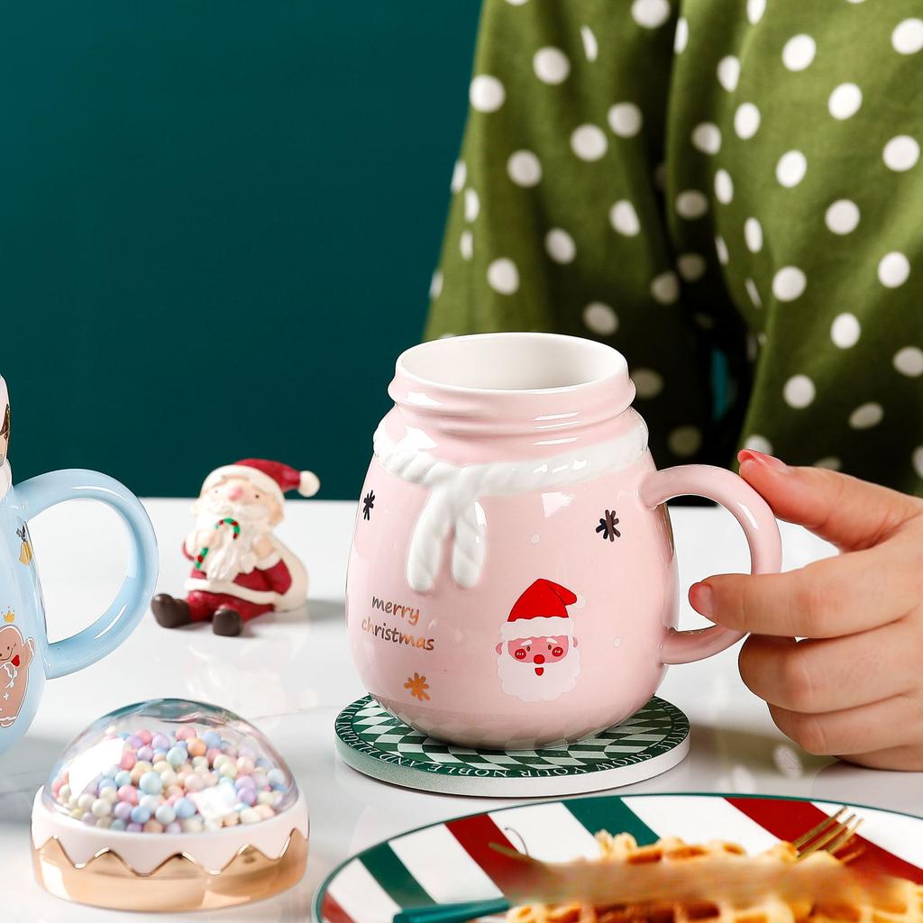 Creative Christmas Cup High Value Ceramic Cup Mug Gift Water Cup with Lid Cross Border Cartoon Cup Souvenir