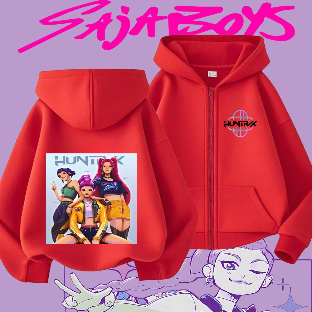 Huntrix Girls Zoey Rumi Mira Cartoon Print Kids' Zipper Hoodie Casual Long Sleeve Sweatshirt for Children