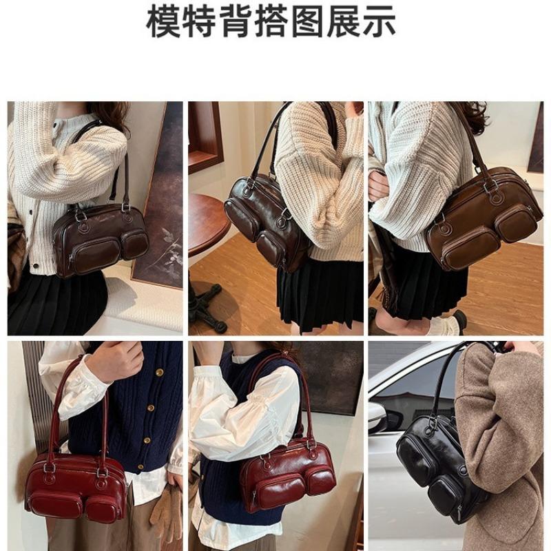 Winter niche high-end shoulder bag retro trendy underarm bag women's winter new fashion oil wax leather square