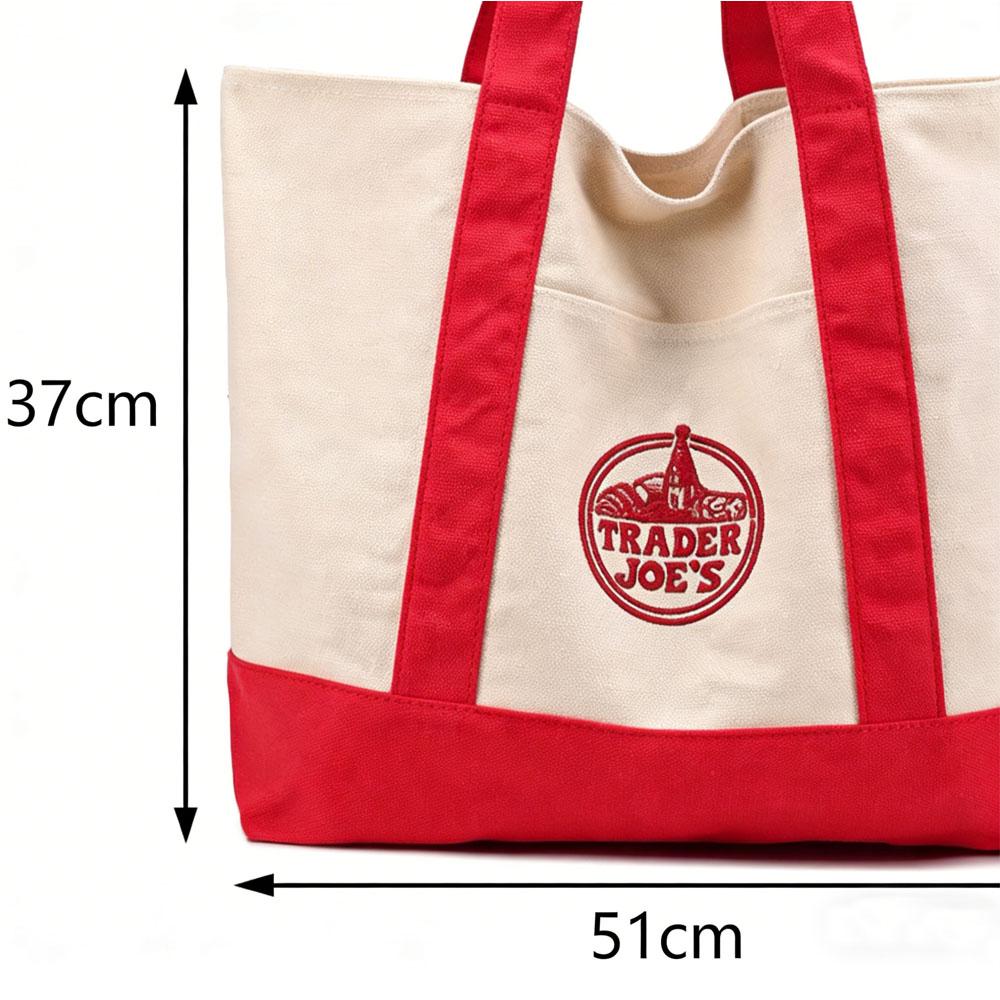 

1PCS-Trader Joe Large Tote Shopping Bag Cotton Canvas Embroidered Bag