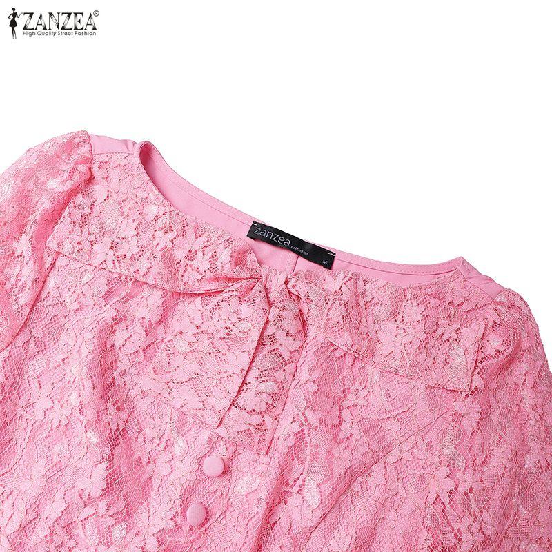 ZANZEA Women Round Neck Long Sleeve Elegant Lace Dress