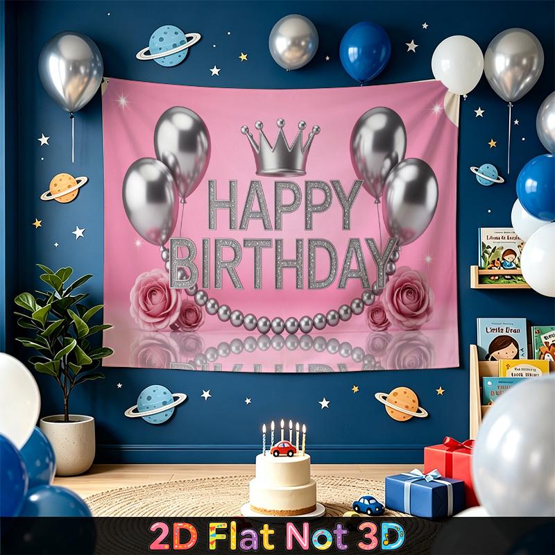 Party Backdrop Birthday Crown Silver Elegant Celebration Photo Background Front Door Decor