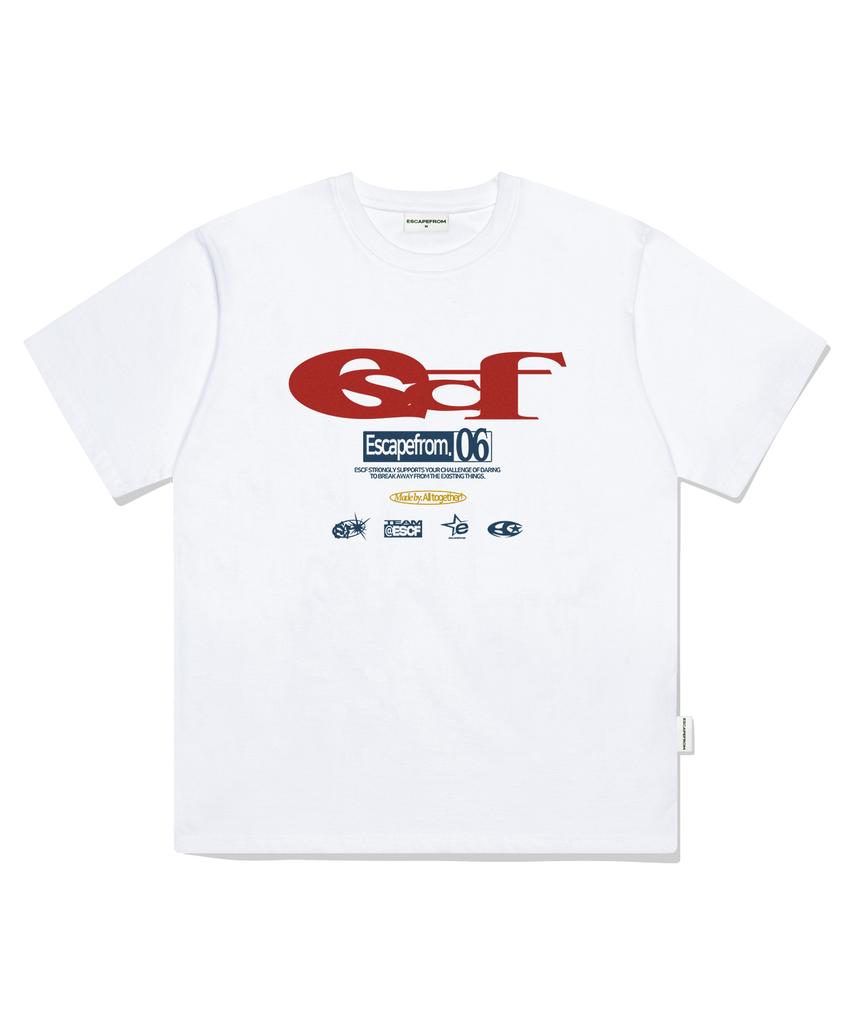 ESCAPEFROM Escf Logo Collage Print Oversized Short Sleeve T-Shirt White
