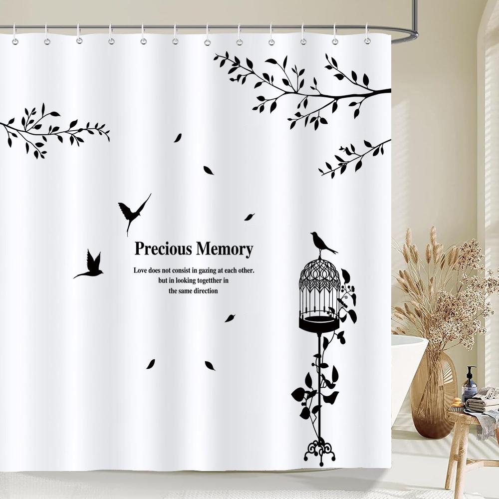 Nordic minimalist art printing Shower Curtain, Waterproof Fabric Flower and leaf Bird pattern Bathroom Curtain for Bathtub Decor