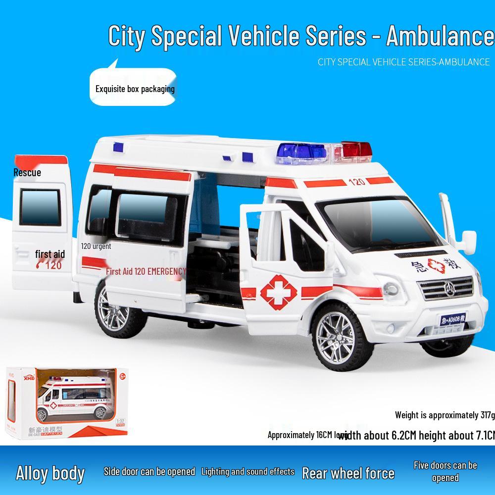 1:32 Pull-Back Alloy Police Car Toy with Lights & Sound – Six-Opening Doors for Kids