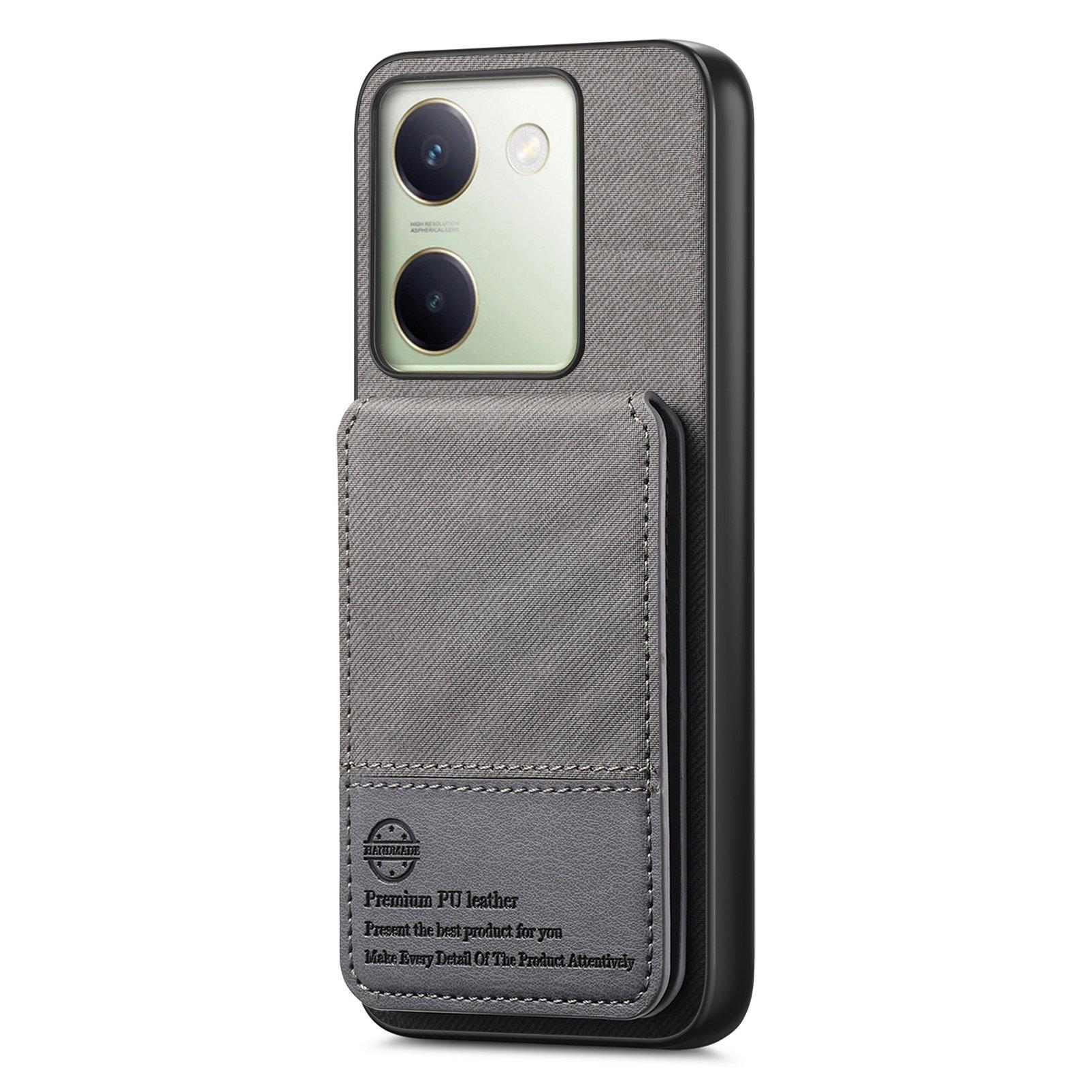 

For vivo Y300 Plus 5G Case Cloth Texture Leather+PC+TPU RFID Blocking Phone Cover with Card Holder Grey