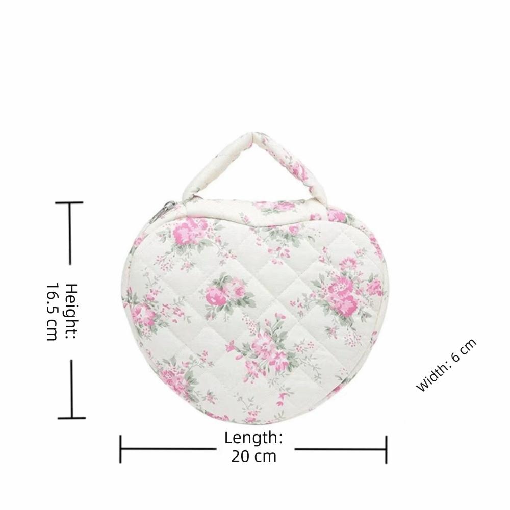 Süßes Design Handliche Kosmetiktasche Stepp Baumwolle Blumenmuster Toilettenartikelbeutel Große Kapazität Reißverschluss Make-up-Tasche Handtasche Aufbewahrung