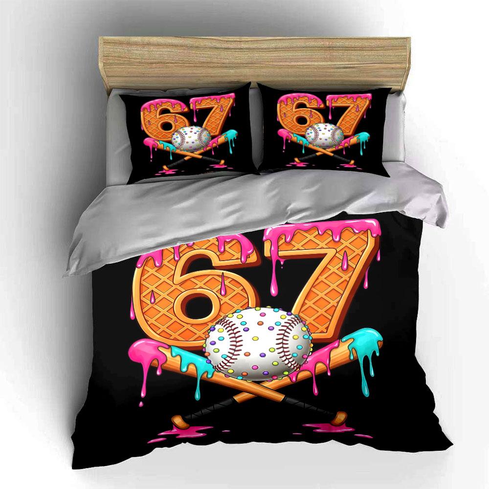 Numbers and Sweet Baseball Combo Bedding Set for Kids Luxury Gift 3pcs Digital Print Comforter Set Soft Comfortable Breathable