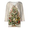 Women's Fashion Casual Christmas Print V-Neck Short Sleeve Decorative Button Three-quarter Sleeve T-shirt Top
