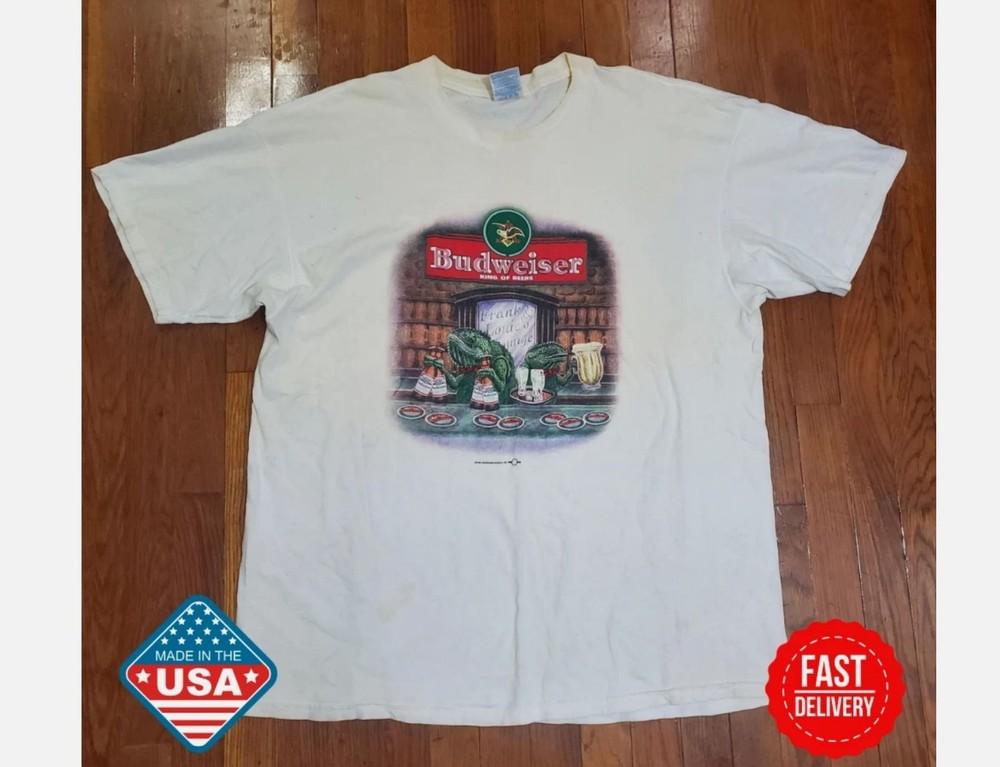 Vintage Budweiser T-Shirt Unisex White Bar Frogs Beer Promo Graphic 90s 1998 Tee Unisex T-Shirt S