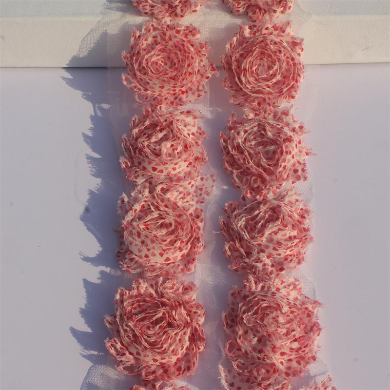 1y 2.5" Valentine's Day Printing Chiffon Shabby Flowers for DIY Making Baby Girls Romper Sandals Dress Hair Accessories