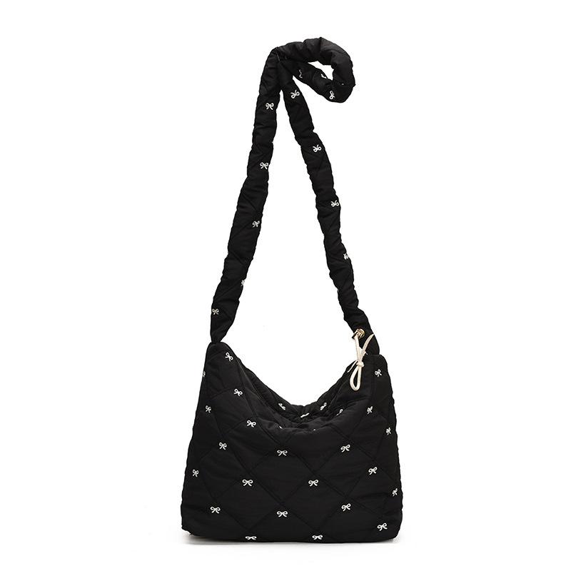 Autumn and Winter New Lightweight Cotton Clothes Bag Women's Rhombus Casual Pleated Shoulder Bag Large-capacity Commuting Messenger Bag