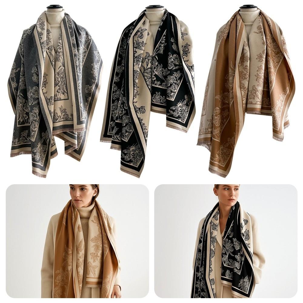 Thick Faux Cashmere Scarf Retro Women Wraps Elegant Lady Stoles  Winter Season