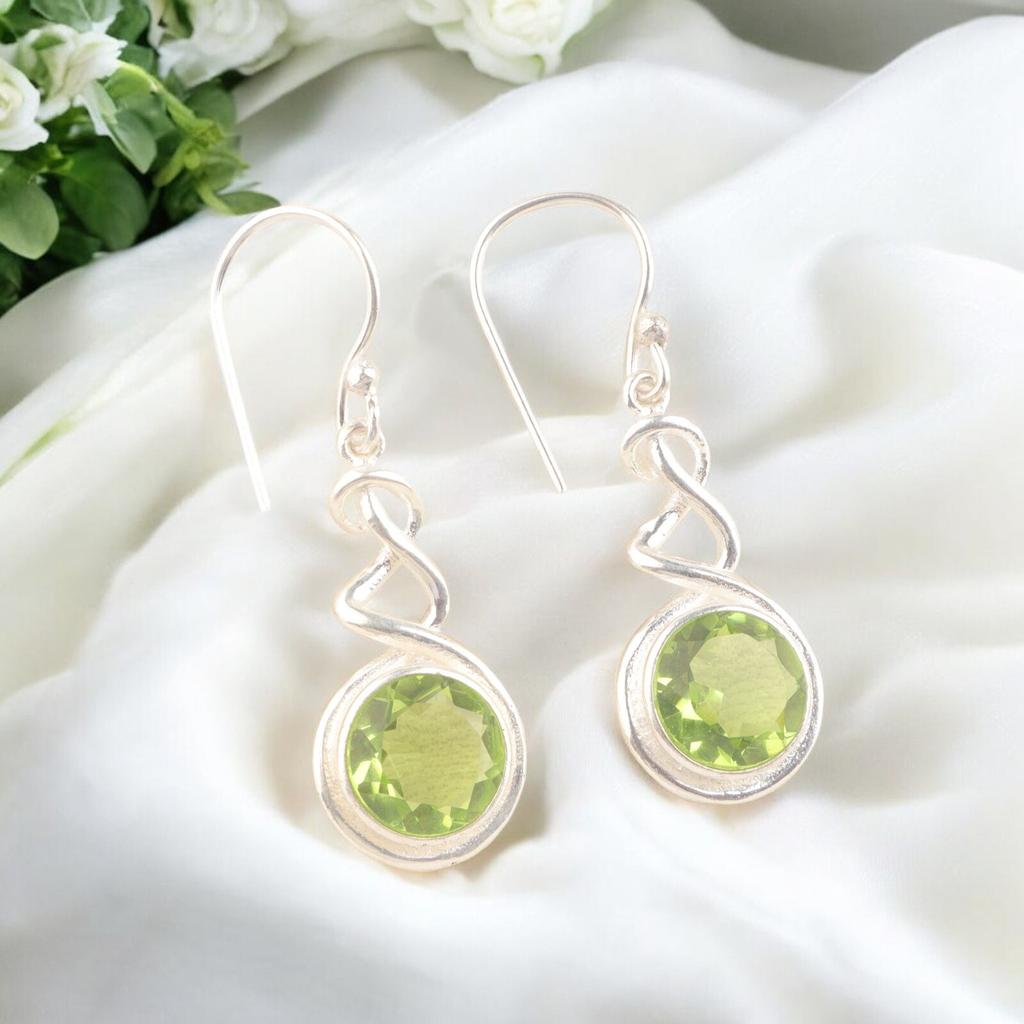 Natural Peridot Gemstone 925 Sterling Silver Jewelry Dangle/Drop Earrings 1.67" CE-14-5