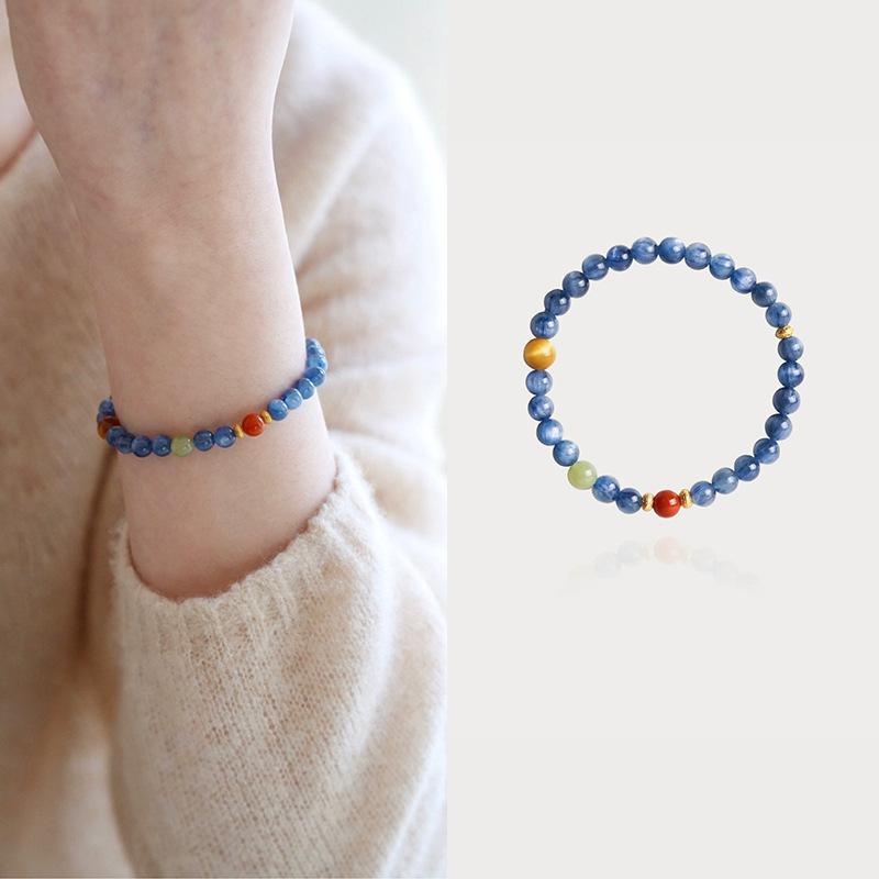 

Blue crystal Nanhong handmade beaded bracelet light luxury high-end sense niche versatile bracelet women s fashion cold sense jewelry women