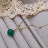 Wind Stainless Steel Necklace Retro Fashion Green Bead Pendant Collarbone Chain, Emerald Ball Necklace For Women