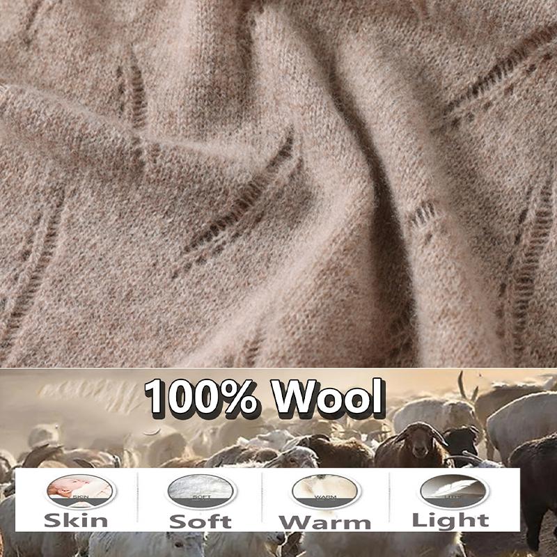 100%Wool Long Scarf For Women Winter Autumn Knitted Minimalist Larger Wrap Warm Soft Cashmere Pashmina Shawl Neck Warmer60x190cm