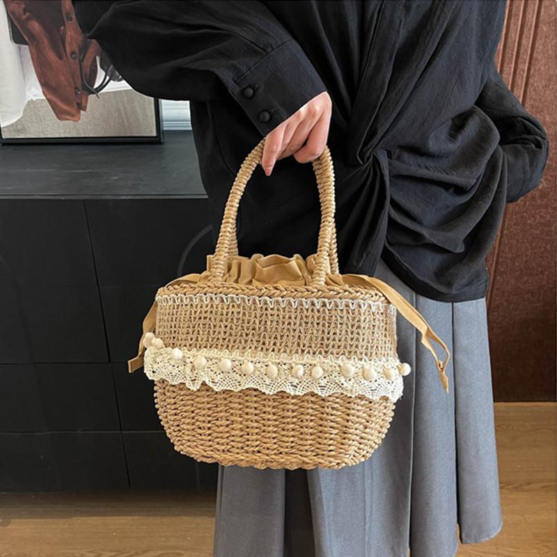2025 New Desig Women Summer Handwoven Fashion Straw Handbags Lady Bohemia Retro Lace Rattan Tote Bag Travel Holiday Beach Bag