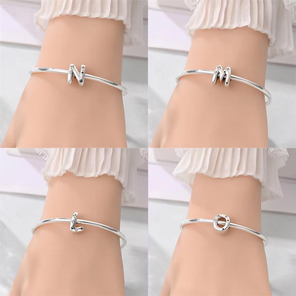 925 Silver Elegant A-Z White Zircon 26 Letters Charms Beads Fit Bracelet Women Jewelry DIY Birthday Anniversary Gift