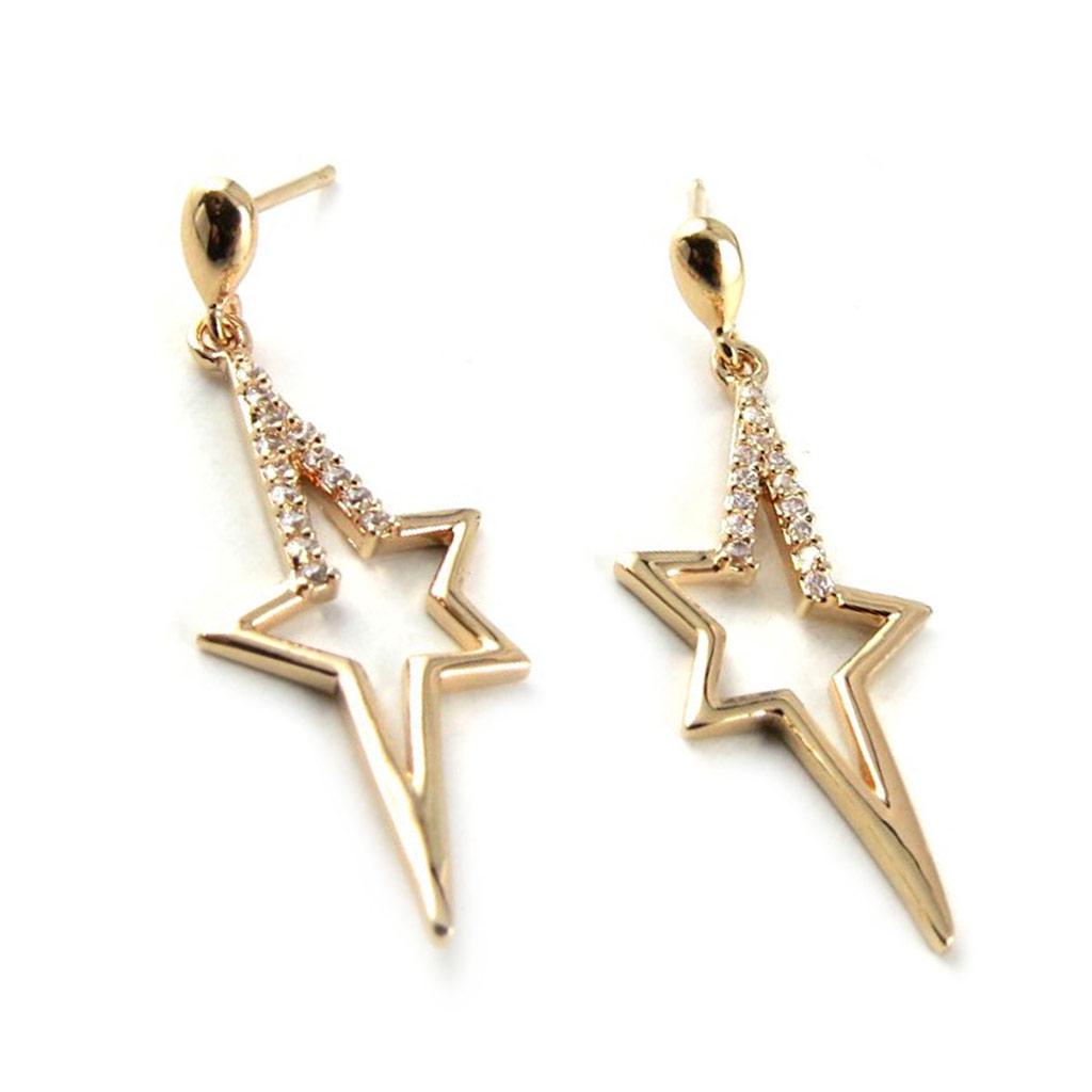 Les Trésors De Lily [K9515] - Gold Plated Earrings 'Stars' White Gold - 35x12 Mm