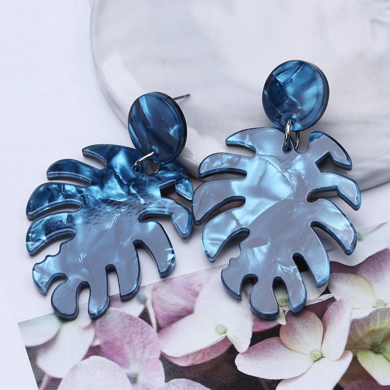 New Monstera Leaf Statement Dangle Earrings for Women Colorful Acrylic Metal Drop Earrings Exaggerated Ear Jewelry Pendientes