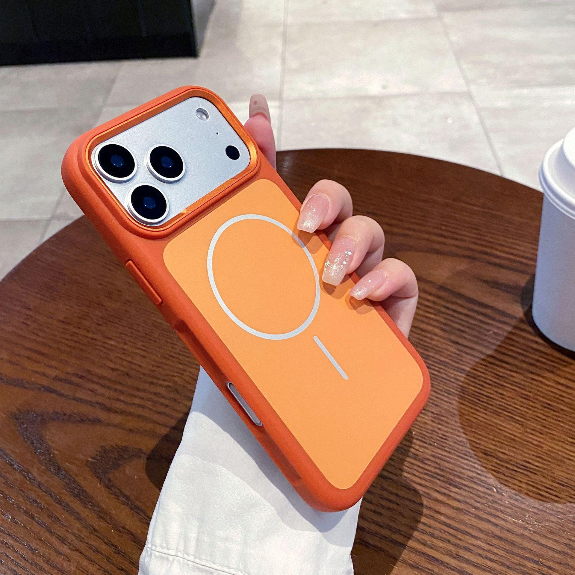 

Магнитный чехол для iPhone 17 Pro Max с ощущением кожи - Оригинальный цвет, Дизайн с большим отверстием, Защитный чехол iPhone 17 Air оранжевый