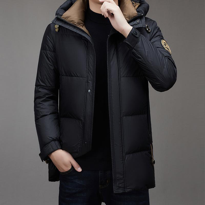 Winter Mid-length Down Jacket Men's Hooded Warm Loose Thickened Jacket 90% White Duck Down Jacket for Men
