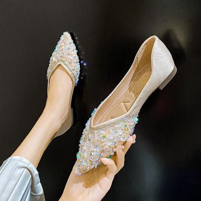 Cekiny Perła Wsuwane Damskie Płaskie Luksusowe Ślubne Buty dla Panny Młodej Eleganckie i Modne Z Rabatami 39 Buty z Ostrym Noskiem dla Kobiet