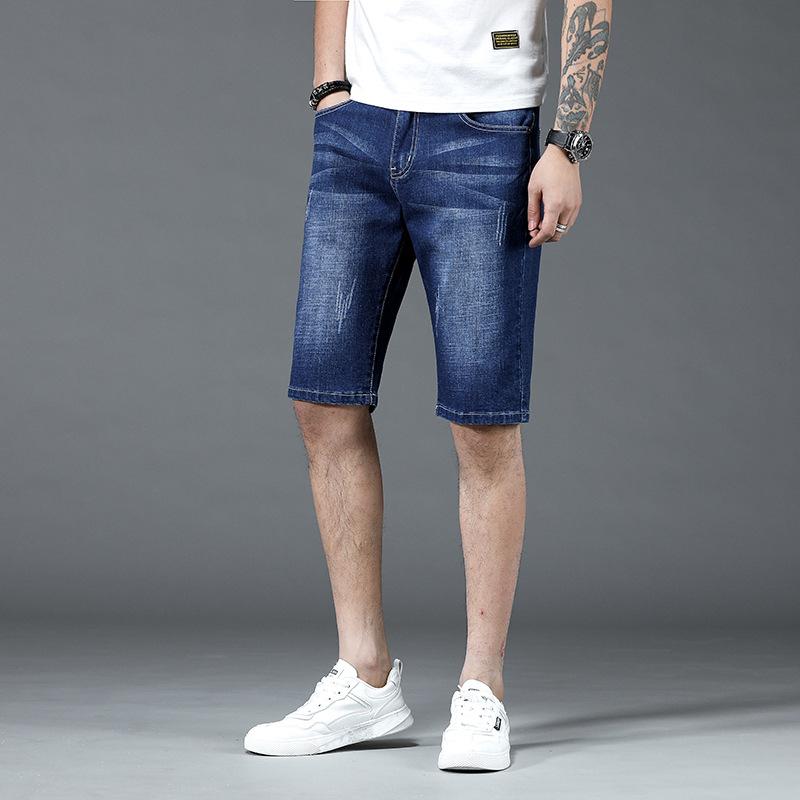 2022 summer new denim mid-shorts men's quarter pants summer thin loose stretch mid-pants men's Korean style trend
