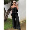2026 New Fashion Ruffle Trim Camisole Top High-Waisted Tie-Up Pants Casual Women's Suit