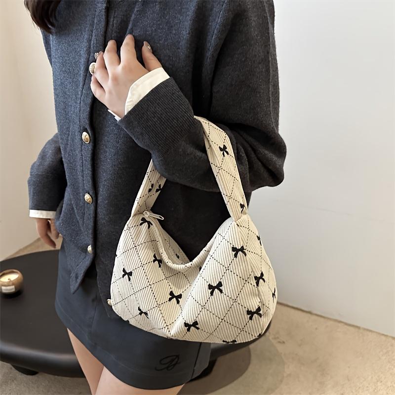 1pc Chic Crescent Moon Shoulder Bag - Large Capacity Underarm Handbag with Stylish Bow Pattern, Zip Closure, Perfect for Casual Everyday Use