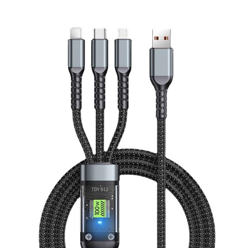 Jike 100W Transparent 3-in-1 Smart Flash Charging Cable