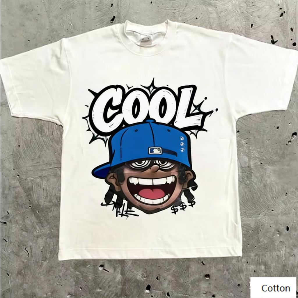 Streetwear Unisex Cotton TShirt Featuring Edgy Cartoon HipHop Design and CHILL Graffiti Text HipHop Style Top