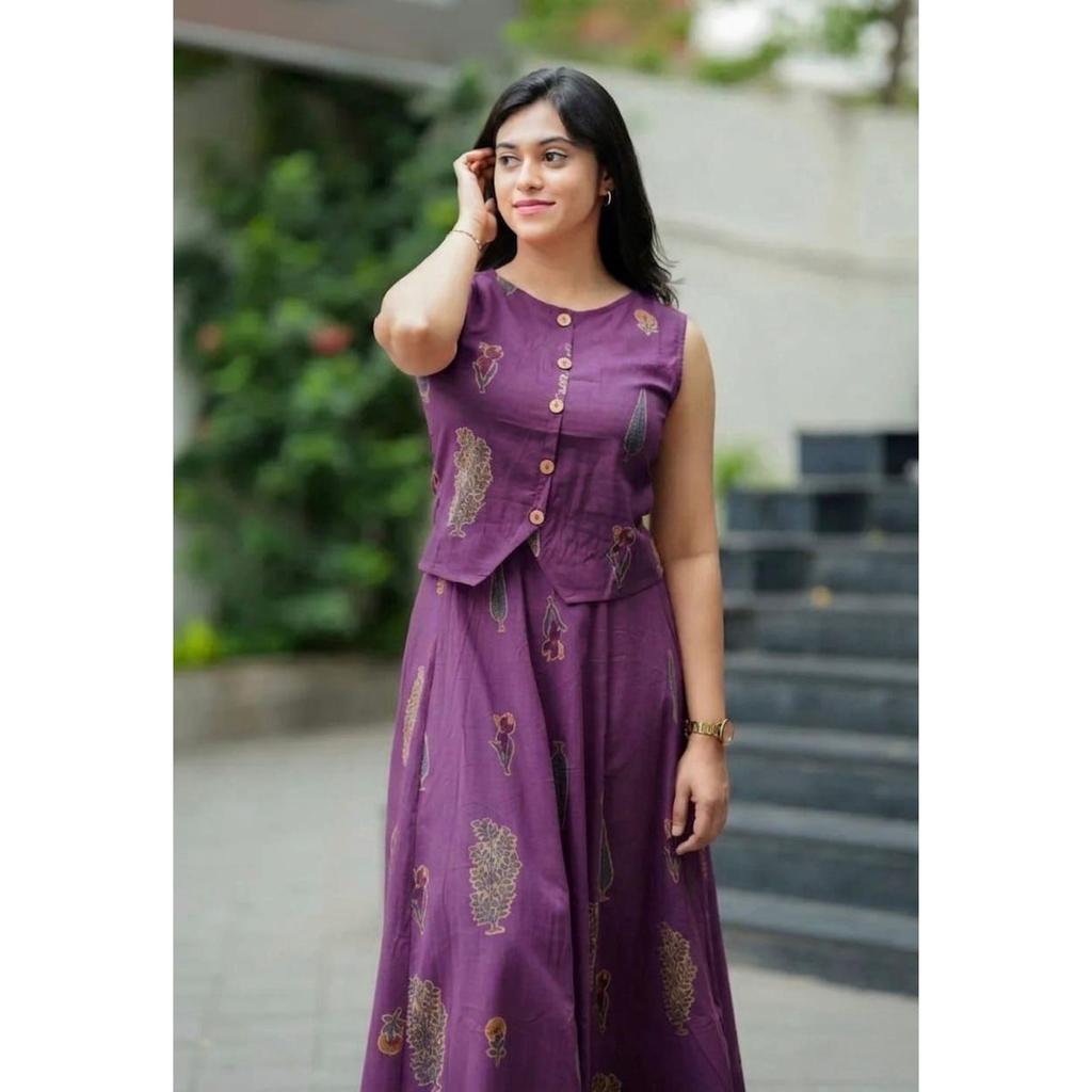 Women's Printed Cotton Top with Skirt Set Indian Bollywood Casual Wear Kurti Set