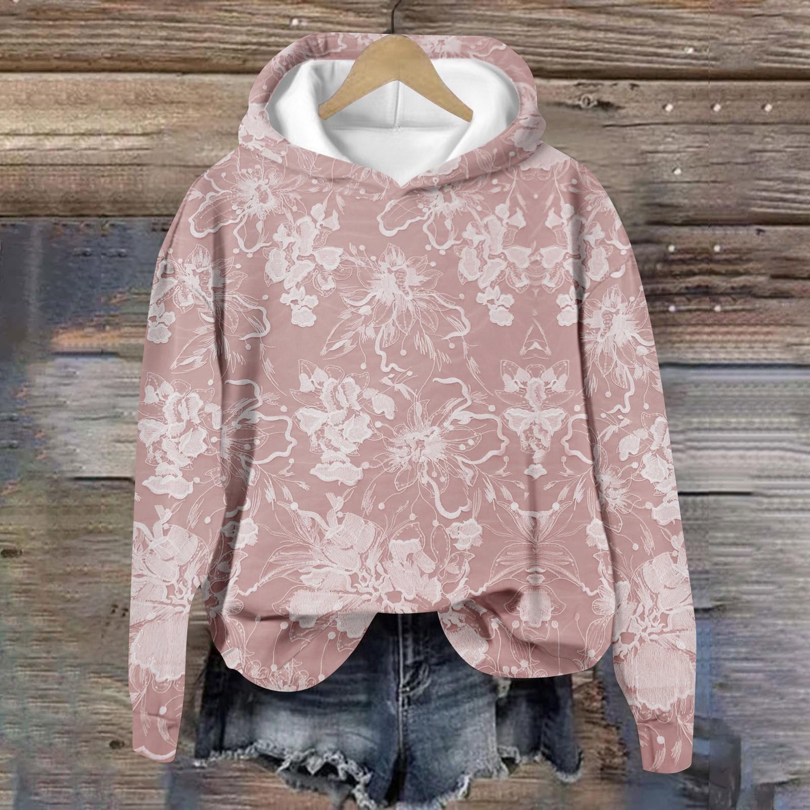 

Женские топы Толстовка с принтом Круглый вырез С капюшоном Повседневная L розовый