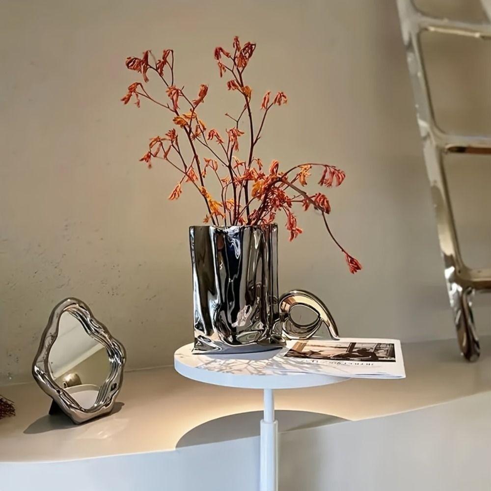 Minimalist Electroplated Ceramic Vase Elegant Hydroponic Flower Pot  Entrance Ornament