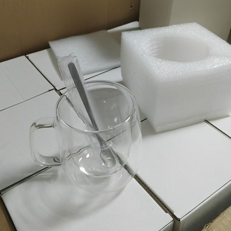 High-Temperature Resistant Double-Walled Borosilicate Glass Coffee Mug with Handle - Clear, Available in Multiple Sizes