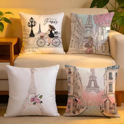 Cushion Cover Linen SkinFriendly Soft Decorative Case For Sofa Home Decor Classic France Eiffel Tower Pillow Cover
