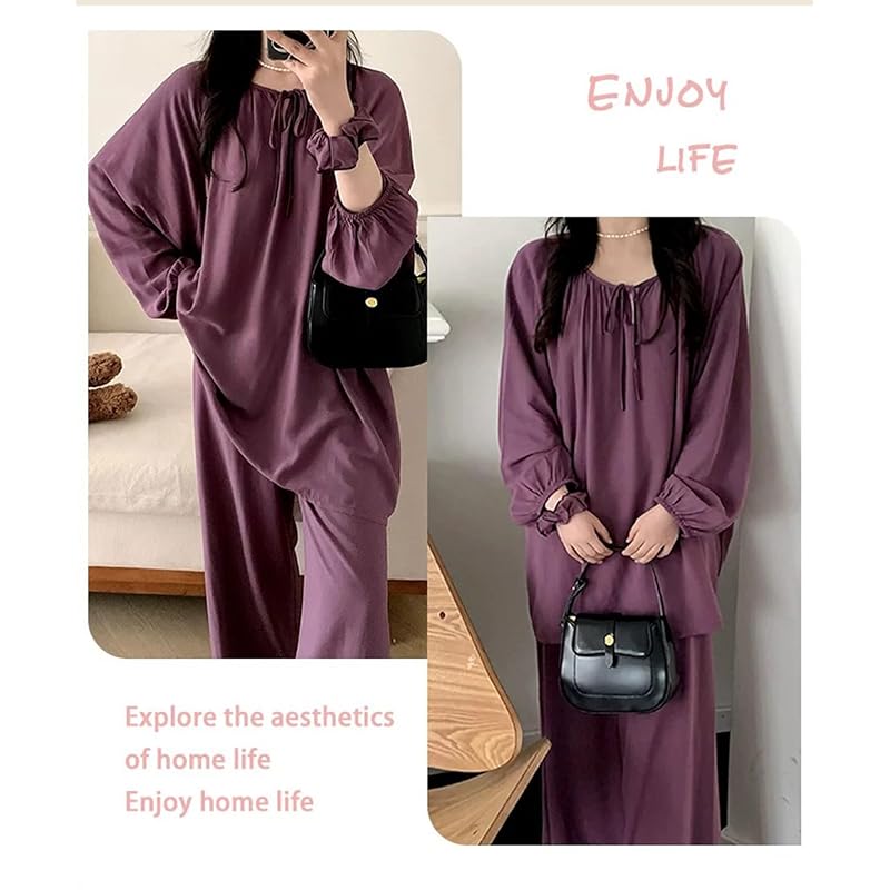 [Roiyezo] pijamale pentru femei, rochie de cameră, cu mânecă lungă, din amestec de bumbac, relaxare, super moale, poate fi purtată și în aer liber, prietenoasă cu pielea.