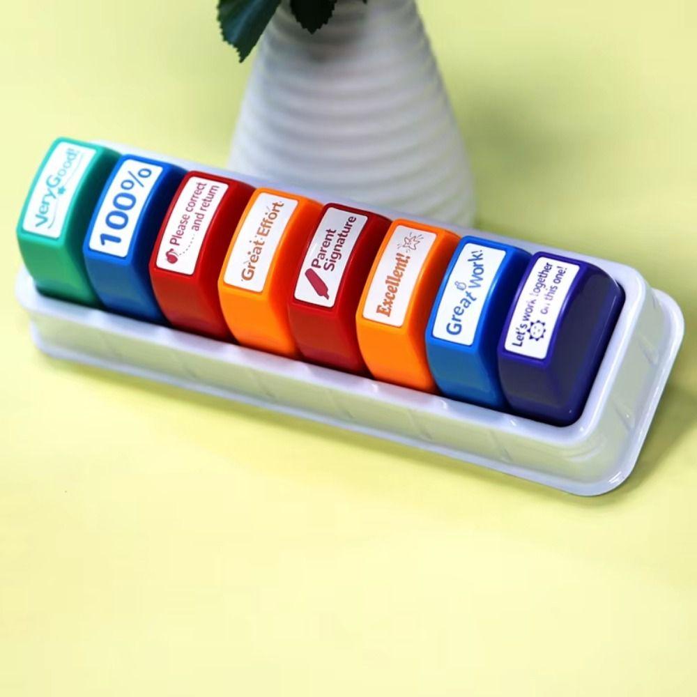 5/8Pcs Creative Auto-Refilling Stamp Colorful Teacher's Comment Stamp  Homework Evaluation