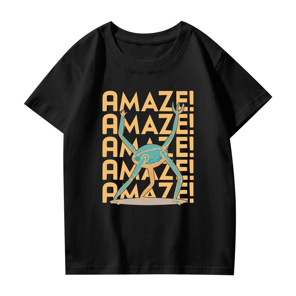 Fashionable Round Neck Short Sleeve Work Clothes Printed Tops For KID Summer Tops