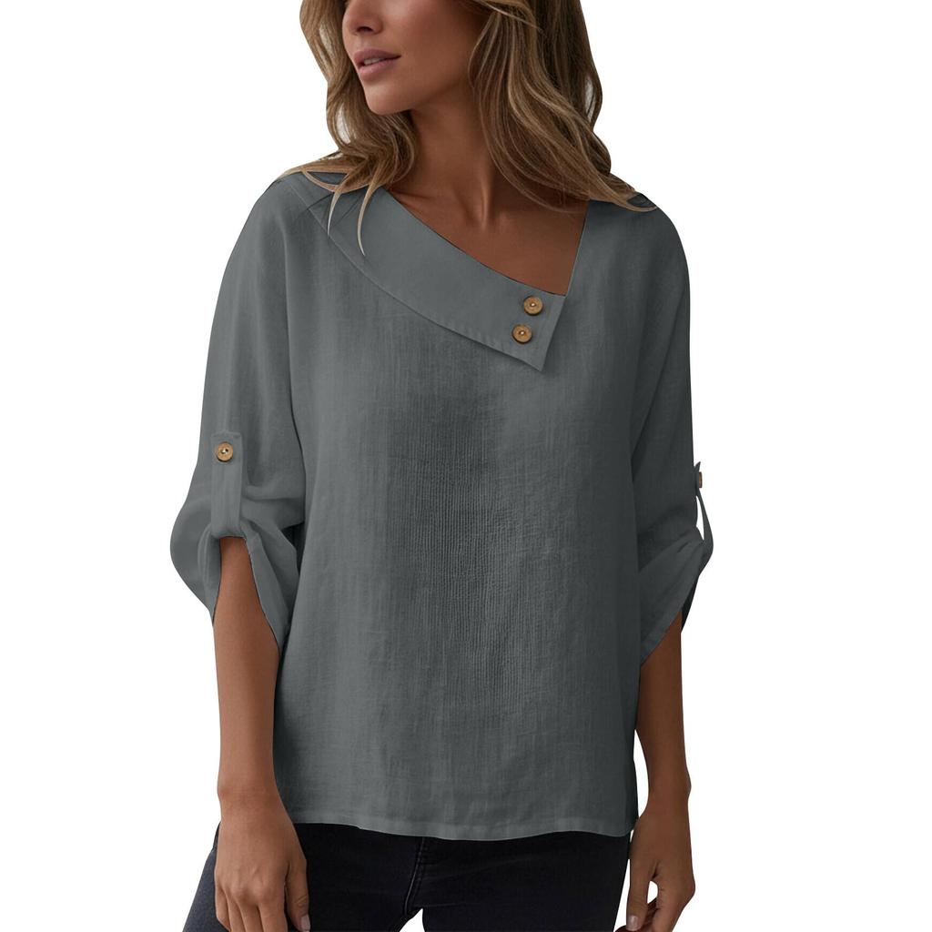Women's Fashion Casual 3/4 Sleeve Button-Up T-Shirt Pullover Top