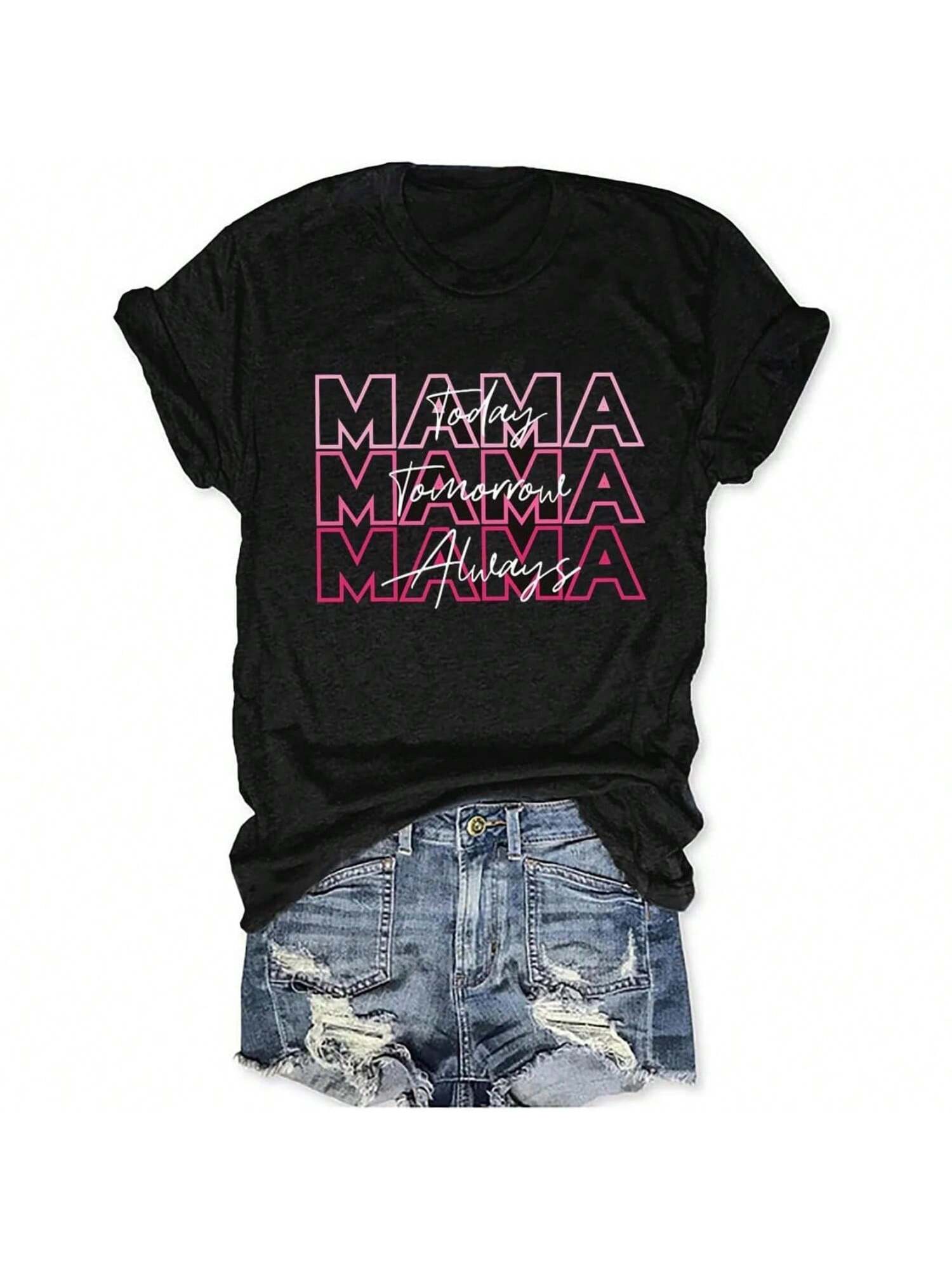 Wounisex Boy Mama Shirt Casual Letter Printed Boy Mom T-Shirts Short Sleeve Mother s Day Graphic Tee Tops S разноцветный