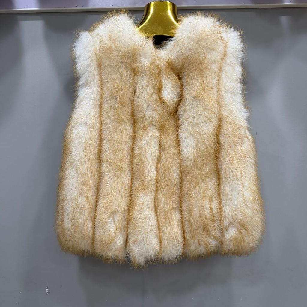 Environmentally friendly imitation fox fur vest women's medium and long young fur vest imitation fur vest vertical strips young and beautiful