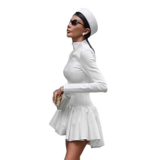 French Hepburn Style White Long-sleeved Dress Women's Autumn Fashion with A-shaped Bud Skirt Short Skirt Women's Clothing